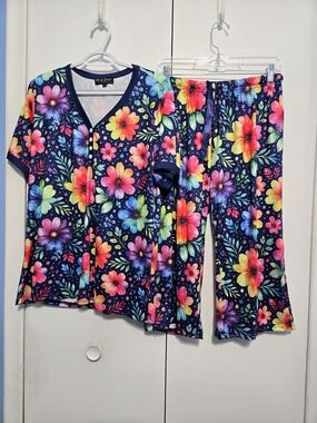 Ally Jean Shirley & Stone Pajama Set XL Floral Capri Pants Lounge PJs